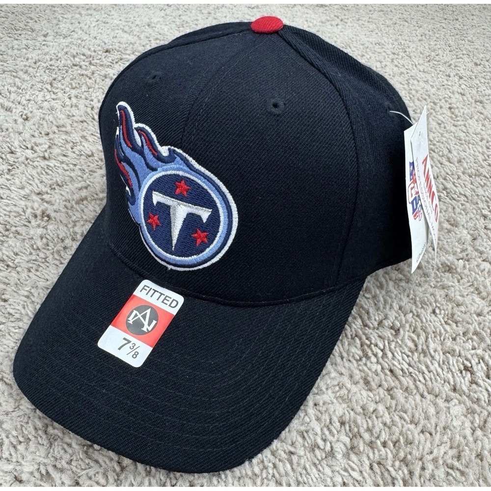 Tennessee Titans Hat Fitted 7 3/8 Annco Black Red Underbrim NFL Cap NEW NOS - Picture 3 of 8